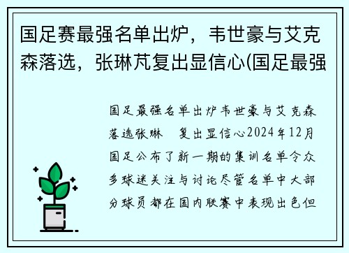 国足赛最强名单出炉，韦世豪与艾克森落选，张琳芃复出显信心(国足最强战绩)