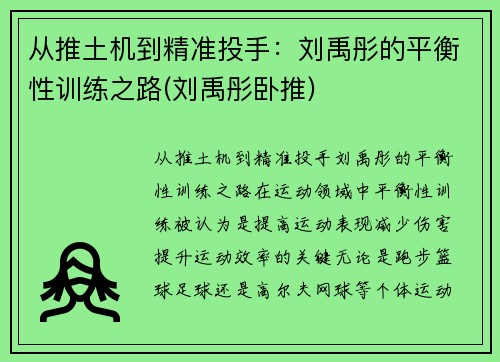 从推土机到精准投手：刘禹彤的平衡性训练之路(刘禹彤卧推)