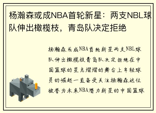 杨瀚森或成NBA首轮新星：两支NBL球队伸出橄榄枝，青岛队决定拒绝