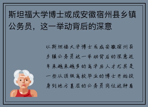 斯坦福大学博士或成安徽宿州县乡镇公务员，这一举动背后的深意